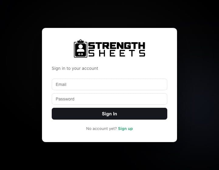 The Strength Sheets sign-in